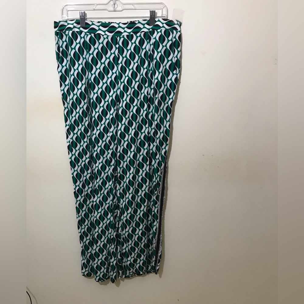 1X Lili Sport Geometric Print Wide Leg Pants Straight green black white …